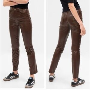 GAP High Rise Vegan Leather Vintage Slim Pants Brown